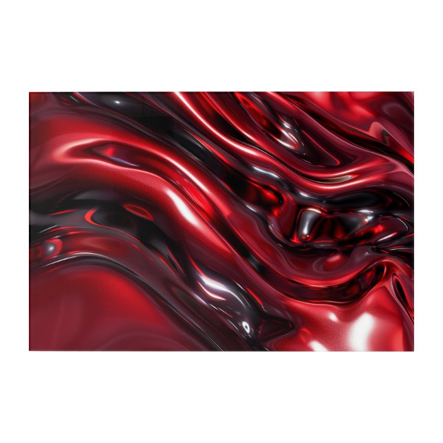 Ruby Obsidian Flow – Luxury Red Metallic Abstract  Acrylic Print (Front)