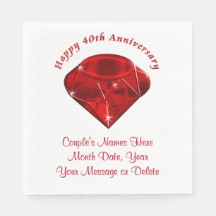 Ruby Personalized 40th Wedding Anniversary Napkins