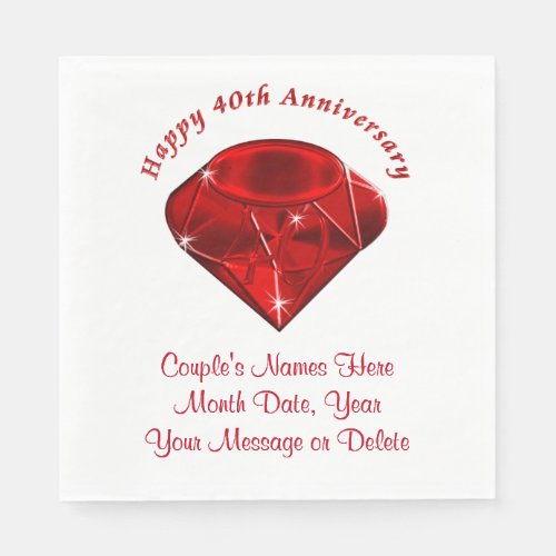 Ruby Personalized 40th Wedding Anniversary Napkins