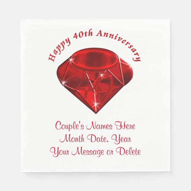 Ruby Personalized 40th Wedding Anniversary Napkins (Front)