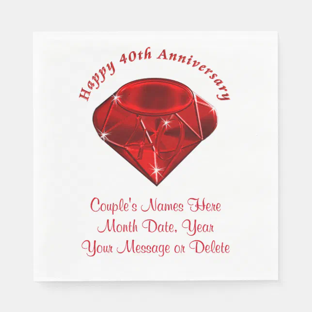 Ruby Personalized 40th Wedding Anniversary Napkins | Zazzle