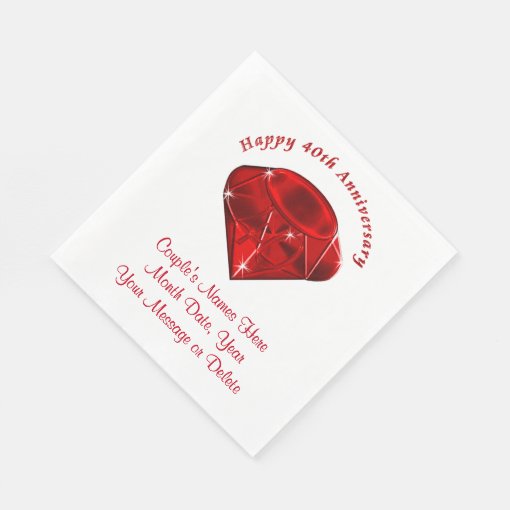 Ruby Personalized 40th Wedding Anniversary Napkins | Zazzle