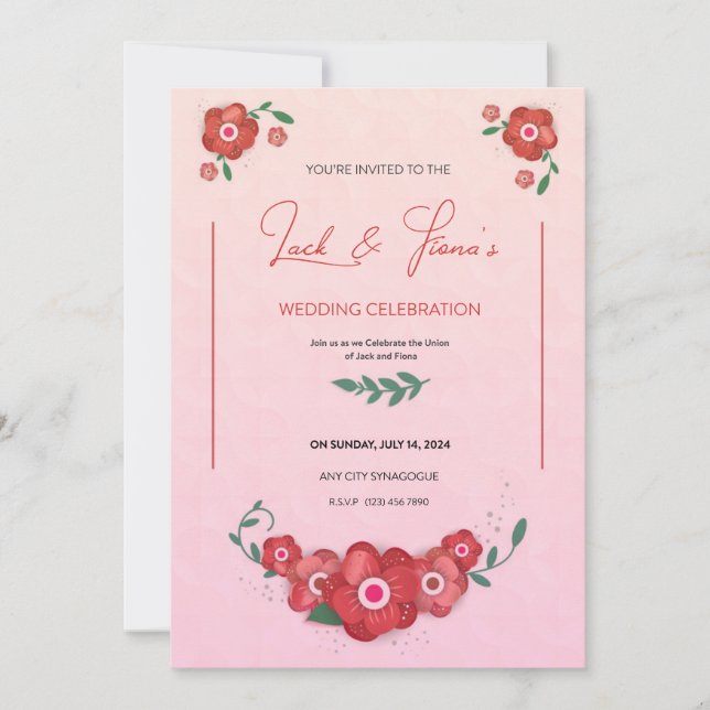 Ruby Petals of Romance Symphony Wedding  Invitation (Front)
