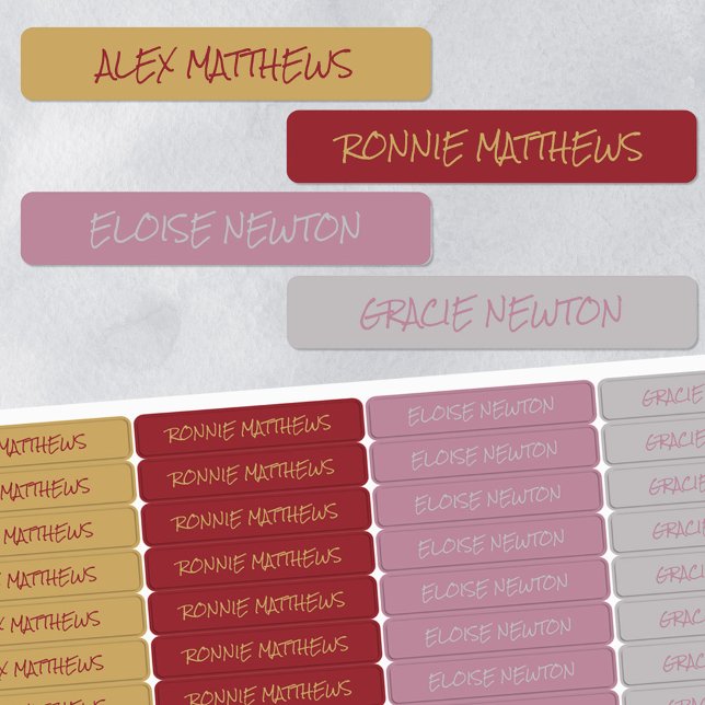 Ruby Pink Color Coded Penned Name Waterproof Labels (Creator Uploaded)