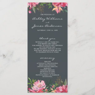 Ruby Pink Peony Botanical Wedding Program