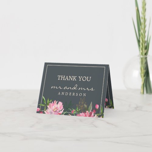 Ruby Pink Peony Floral Botanical Wedding Photo Thank You Card