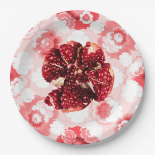 Ruby Pomegranate Fruit with Seed Cute Pattern Paper Plates