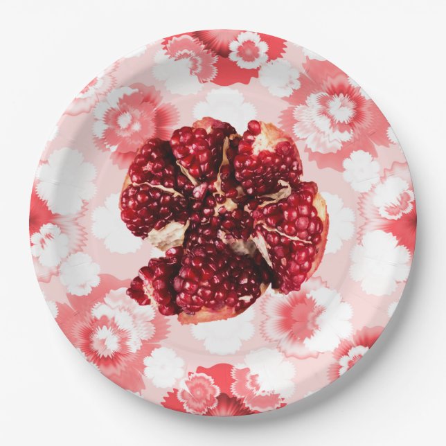 Ruby Pomegranate Fruit with Seed Cute Pattern Paper Plates (Front)