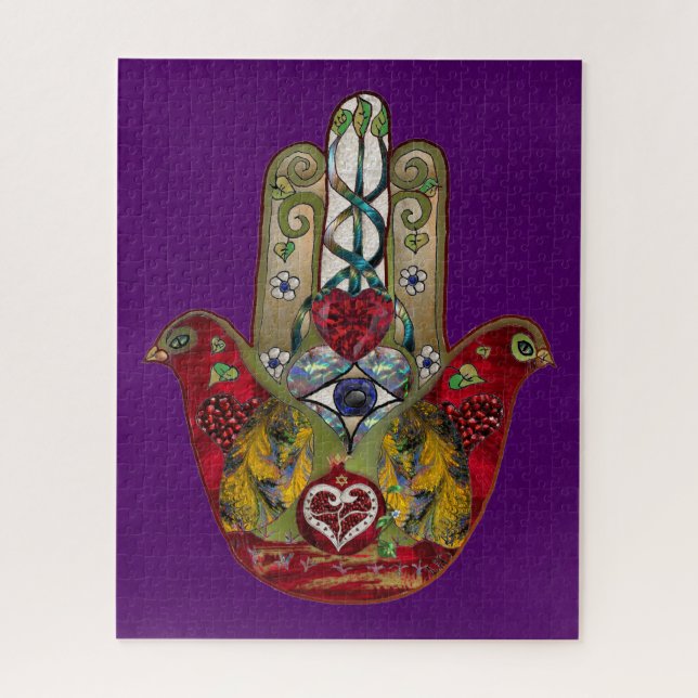 Ruby Pomegranate Heart Red Bird Hamsa Jigsaw Puzzle (Vertical)