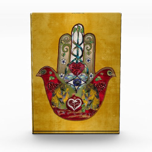 Ruby Pomegranate Heart Red Bird Hamsa Photo Block