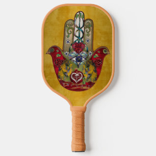 Ruby Pomegranate Heart Red Bird Hamsa Pickleball Paddle