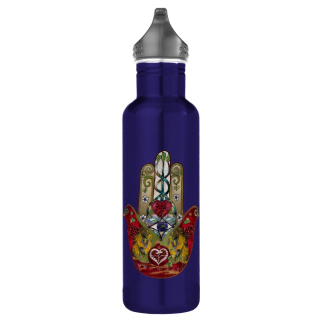 Ruby Pomegranate Heart Red Bird Hamsa Stainless Steel Water Bottle (Right)