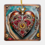 Ruby Pomegranate Heart Steampunk Series Ceramic Ornament