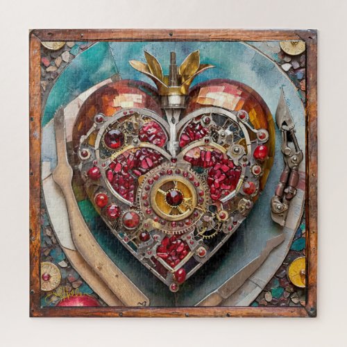 Ruby Pomegranate Heart Steampunk Series Jigsaw Puzzle
