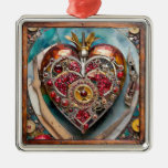 Ruby Pomegranate Heart Steampunk Series Metal Ornament