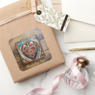 Ruby Pomegranate Heart Steampunk Series Square Sticker