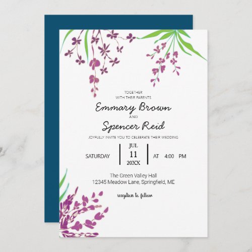 Ruby Purple Orchid Wedding Invitation