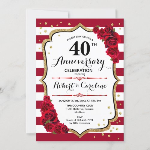 Ruby Red 40th Anniversary _ Gold White Red Invitation