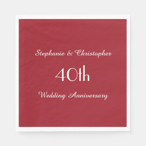 Ruby Red 40th Anniversary Party Paper Napkin