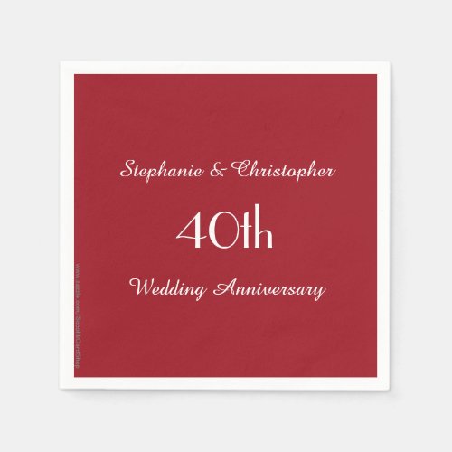 Ruby Red 40th Anniversary Party Paper Napkin