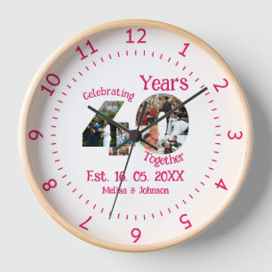 Ruby Red 40th Wedding Anniversary 11 Photo Collage Clock