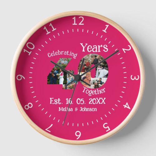 Ruby Red 40th Wedding Anniversary 11 Photo Collage Clock