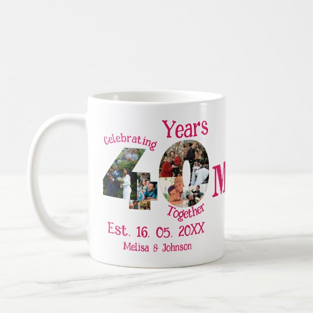 Ruby Red 40th Wedding Anniversary 11 Photo Collage Coffee Mug (Left)