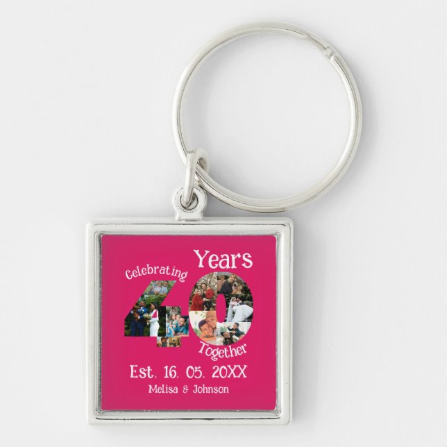 Ruby Red 40th Wedding Anniversary 11 Photo Collage Keychain (Front)