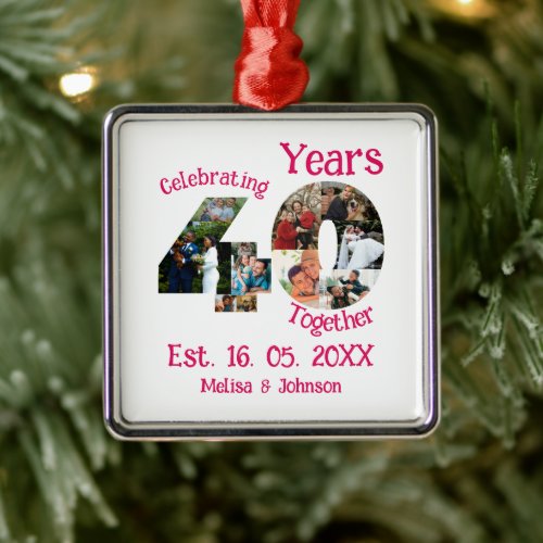 Ruby Red 40th Wedding Anniversary 11 Photo Collage Metal Ornament