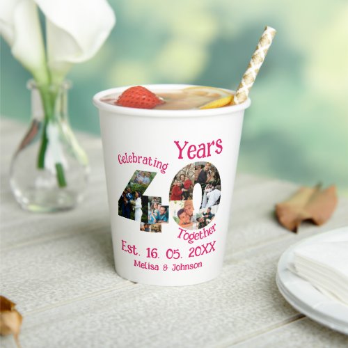 Ruby Red 40th Wedding Anniversary 11 Photo Collage Paper Cups