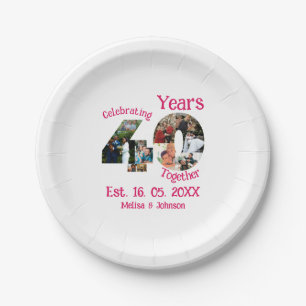Ruby Red 40th Wedding Anniversary 11 Photo Collage Paper Plates