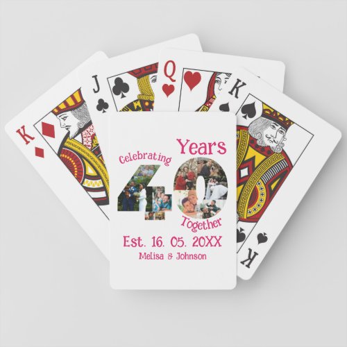 Ruby Red 40th Wedding Anniversary 11 Photo Collage Poker Cards