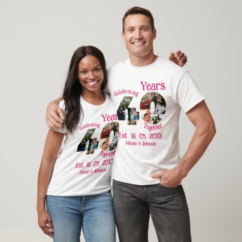 Ruby Red 40th Wedding Anniversary 11 Photo Collage T_Shirt