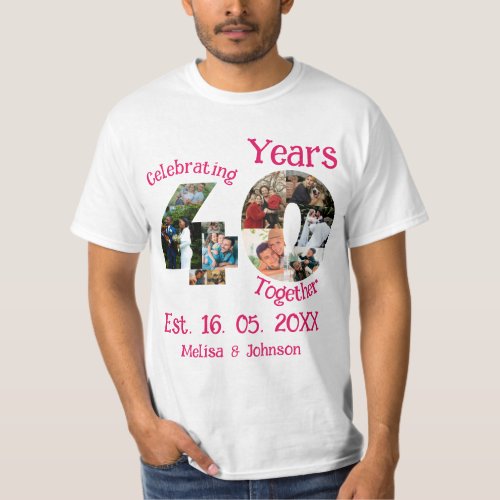 Ruby Red 40th Wedding Anniversary 11 Photo Collage T_Shirt