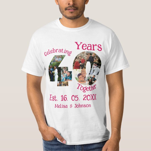 Ruby Red 40th Wedding Anniversary 11 Photo Collage T-Shirt (Front)