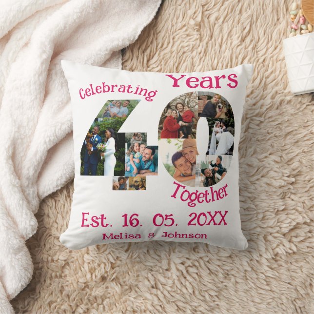 Ruby Red 40th Wedding Anniversary 11 Photo Collage Throw Pillow (Blanket)