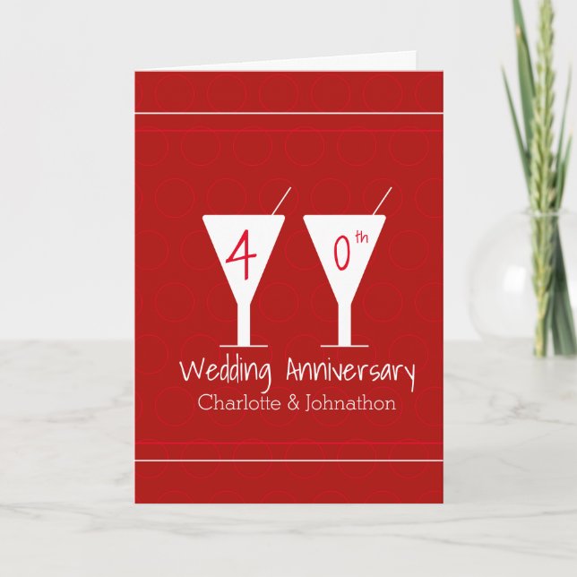Ruby red 40th wedding anniversary cocktail glass card (Front)
