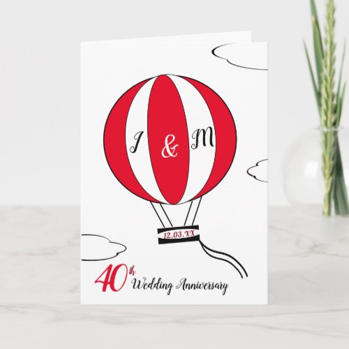 Ruby Red 40th wedding anniversary hot air balloon Card