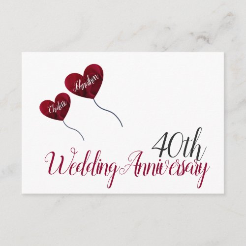 Ruby Red 40th wedding anniversary hot air balloon Enclosure Card