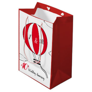 Ruby Red 40th wedding anniversary hot air balloon Medium Gift Bag