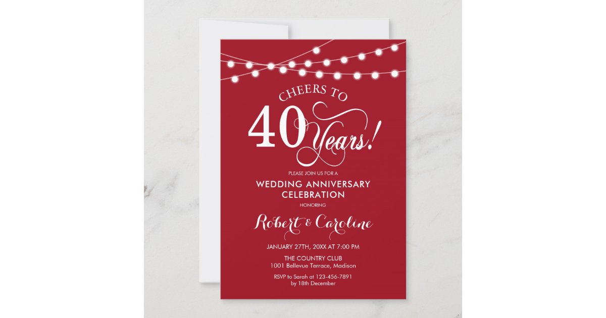 Ruby Red 40th Wedding Anniversary Invitation | Zazzle