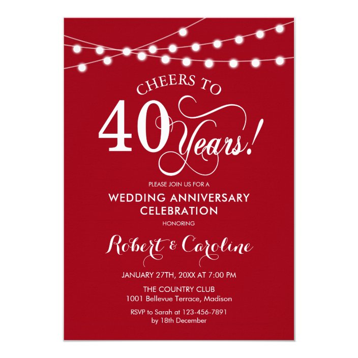 Ruby Red 40th Wedding Anniversary Invitation | Zazzle.com