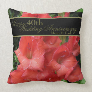Ruby Red 40th Wedding Anniversary Mom and Dad Throw Pillow
