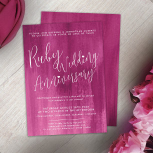 Ruby red abstract art 40th wedding anniversary invitation