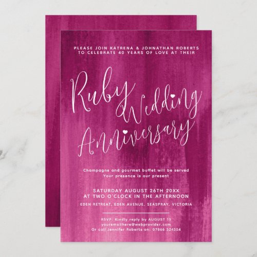 Ruby red abstract art 40th wedding anniversary invitation