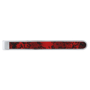 Ruby red and black floral abstract elegant silver finish tie clip