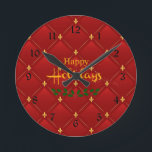 Ruby Red and Gold Art Deco/Art Nouveau Round Clock<br><div class="desc">Beautiful ruby red and faux gold colors,  an art deco/art nouveau pattern.</div>
