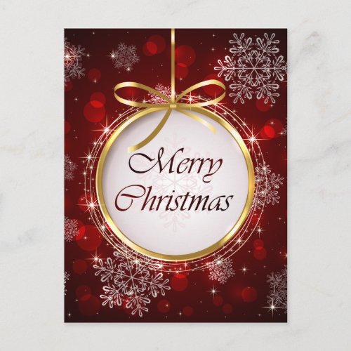 Ruby Red and Gold Ornament Chritsmas Postcard