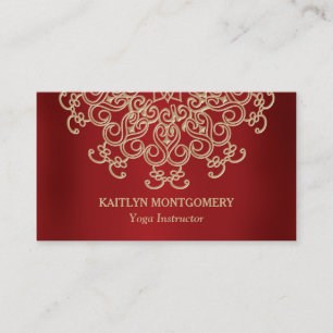 Ruby Red and Gold Ornate Sunburst Mandala Business Card