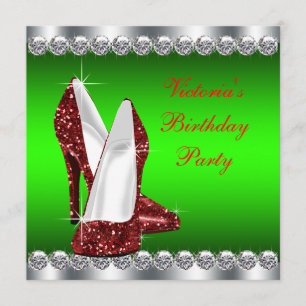 Ruby Red and Green Christmas Birthday Party Invitation